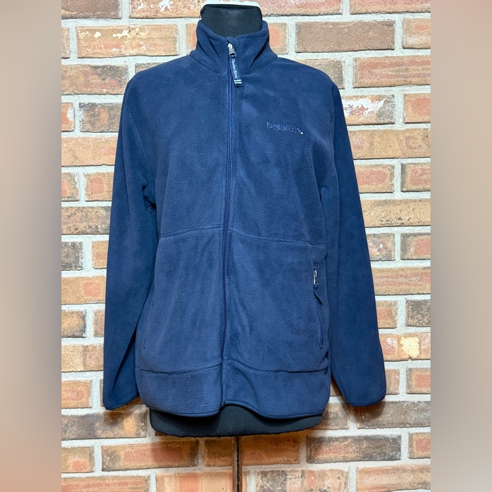 Deloitte Charles River Apparel Navy Fleece Jacket Womens L Full Zip